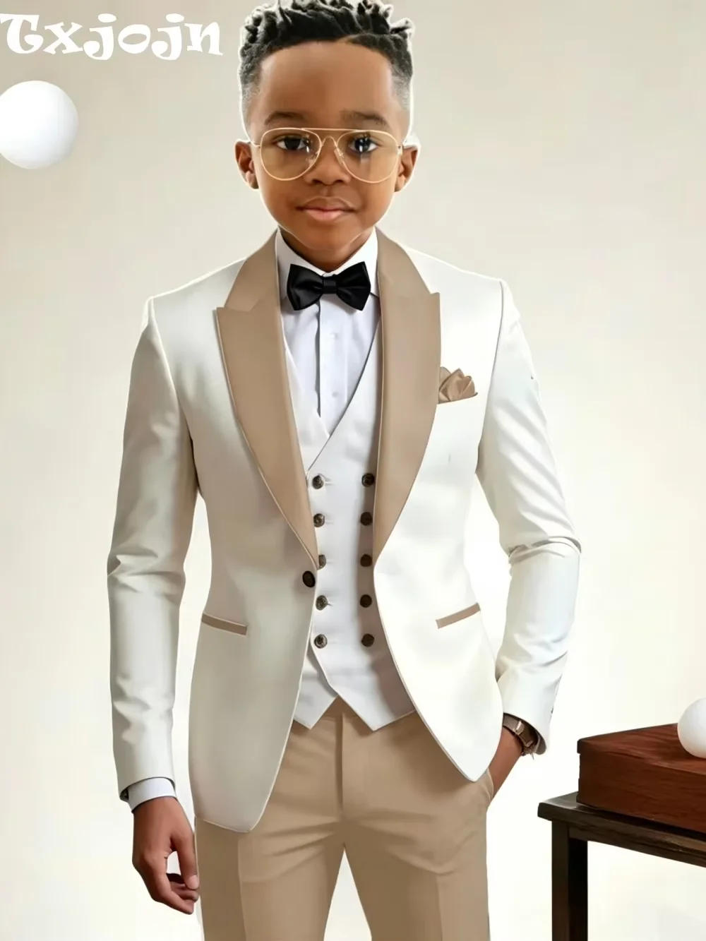 Chic Boys Slim Fit Suits 3 Pieces Formal Party Wear Handsome Smart Kids Suit Set Wedding Ring Bearer Outfit Birthday Tuxedo