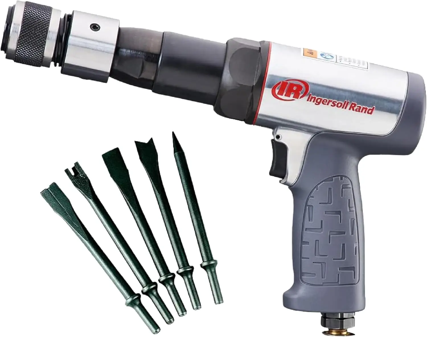 

119MAXK Vibration Reduced Long-Barrel Air Hammer 5-Piece Chisel Set, 2,530 BPM, 3-1/2" Stroke, Round Shank