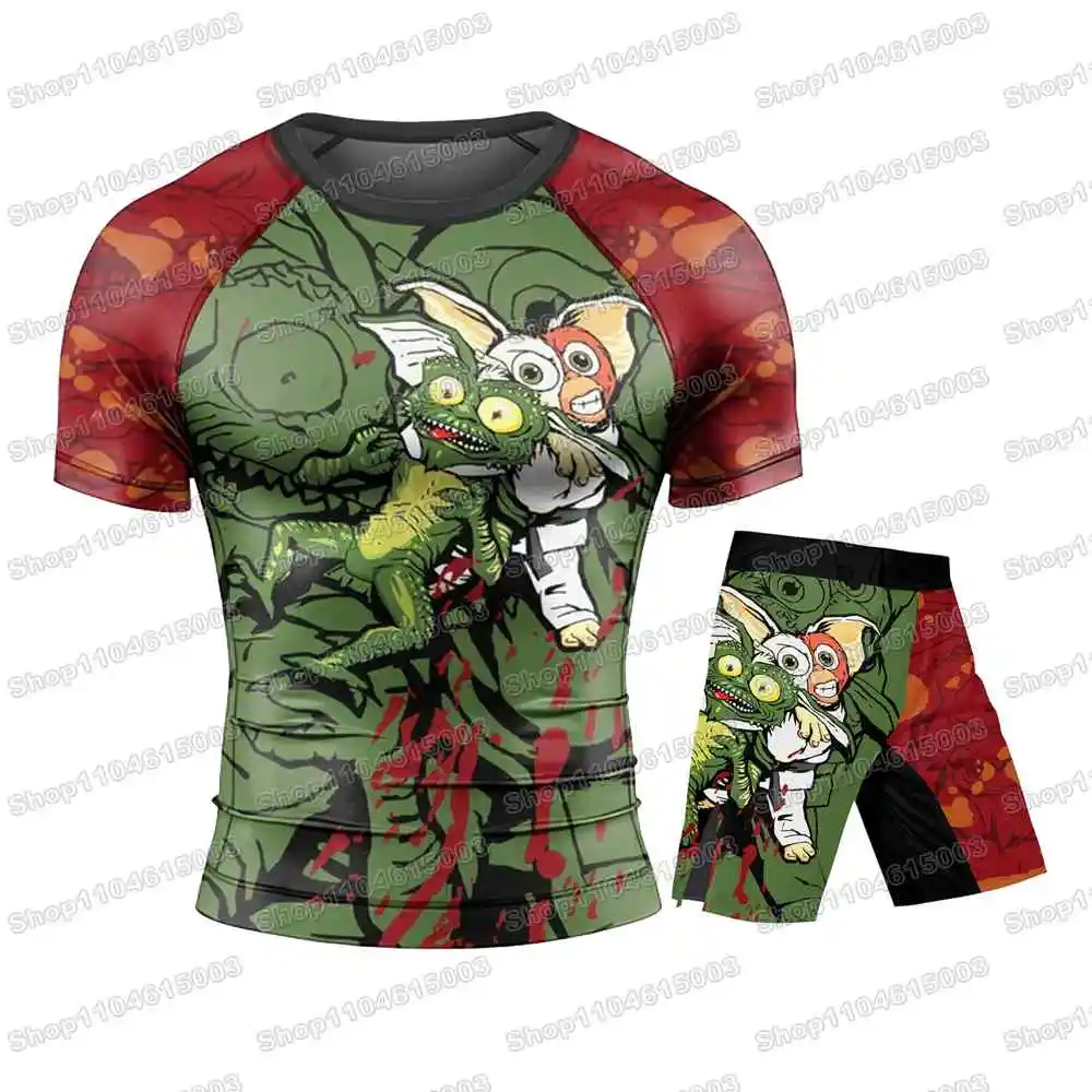 Choking WWF Wrestling Rash Guards Surfing Jersey Beach Shirts Swimwear Diving Gym Shorts MMA BJJ Men Jiu Jitsu Fitness Sets