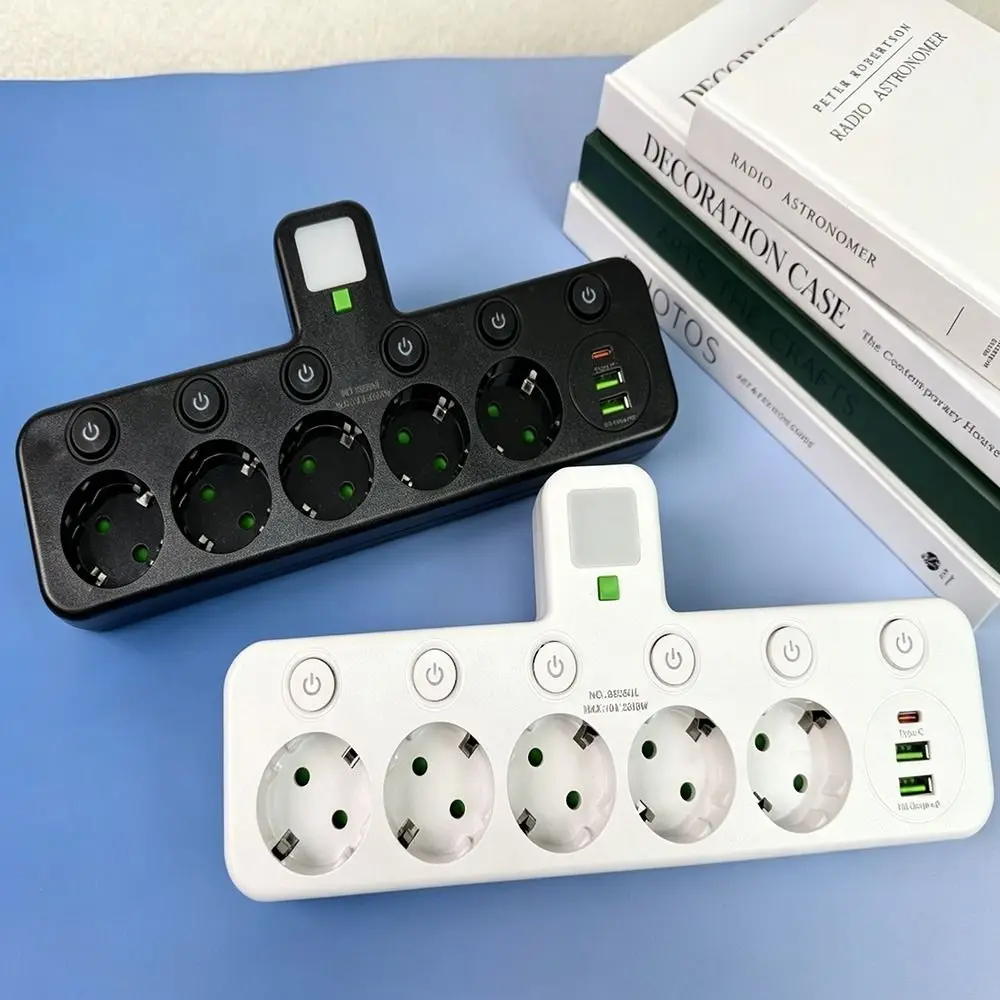Durable 2/ 3 / 4/ 5 Plugs EU Plug Outlet Wall Mounted Type-C Ports Wall Power Socket Universal Power Strip Home Offices