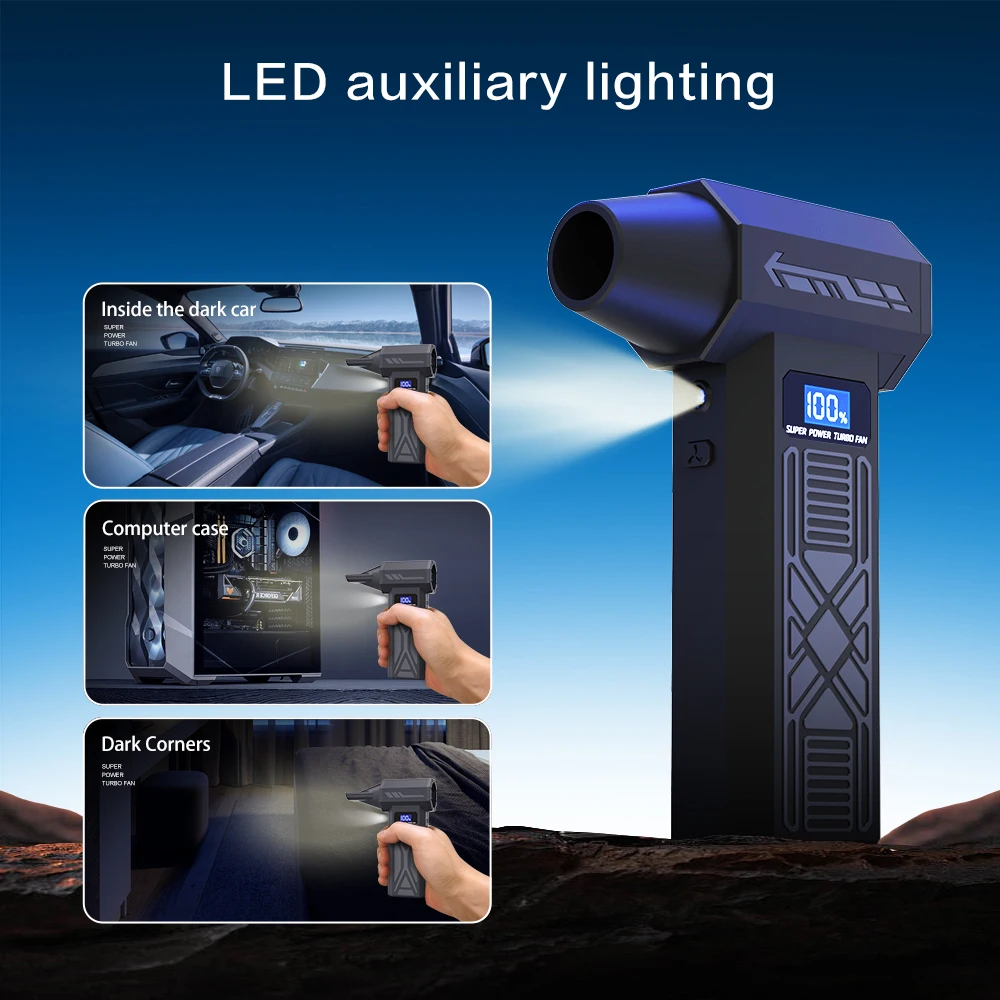 280000RPM Turbo Jet Blower Powerful Air Blower 4 Wind Speed Adjustable Strong Dust Removal Mini Turbo Jet Fan with LED Lighting