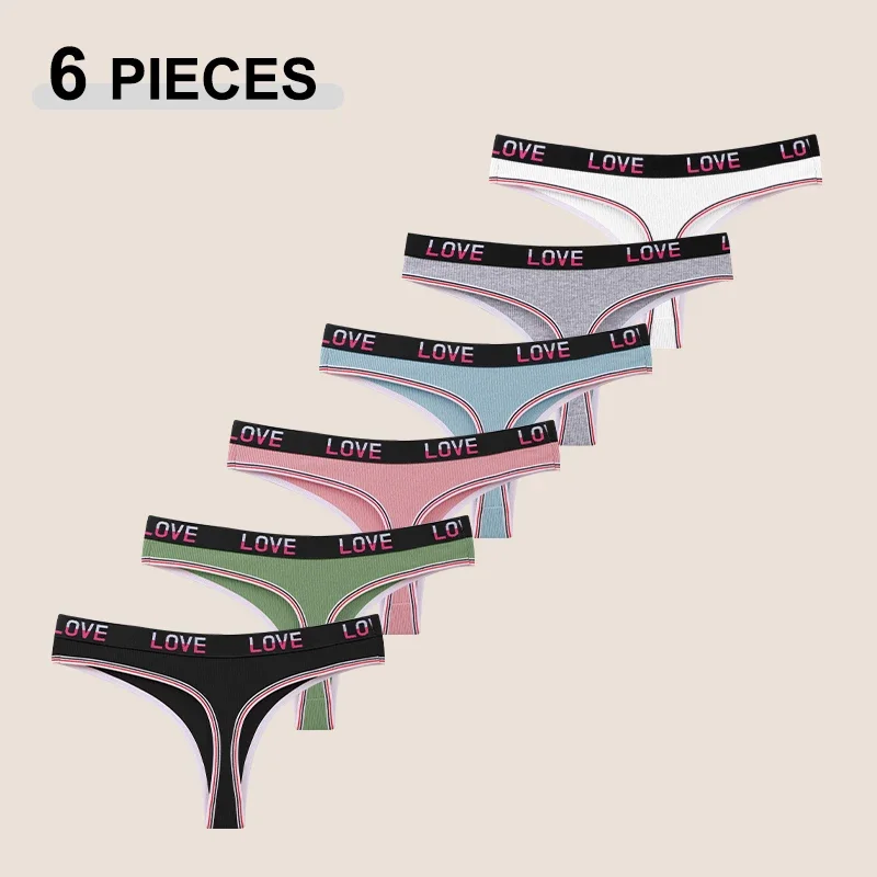 6 шт. женские хлопковые трусики, сексуальные стринги в полоску с низкой талией, мягкие удобные стринги