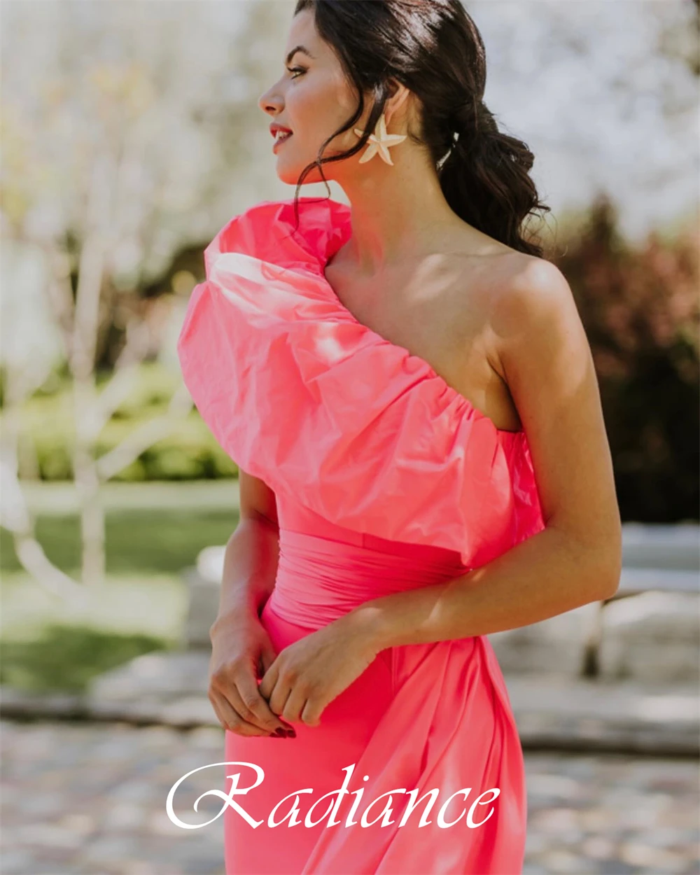 ที่กําหนดเองสง่างามหนึ่งไหล่ Ruched ชุดราตรีอารมณ์ริบบิ้นชุดที่ละเอียดอ่อน Mermaid Back Slit Celeb