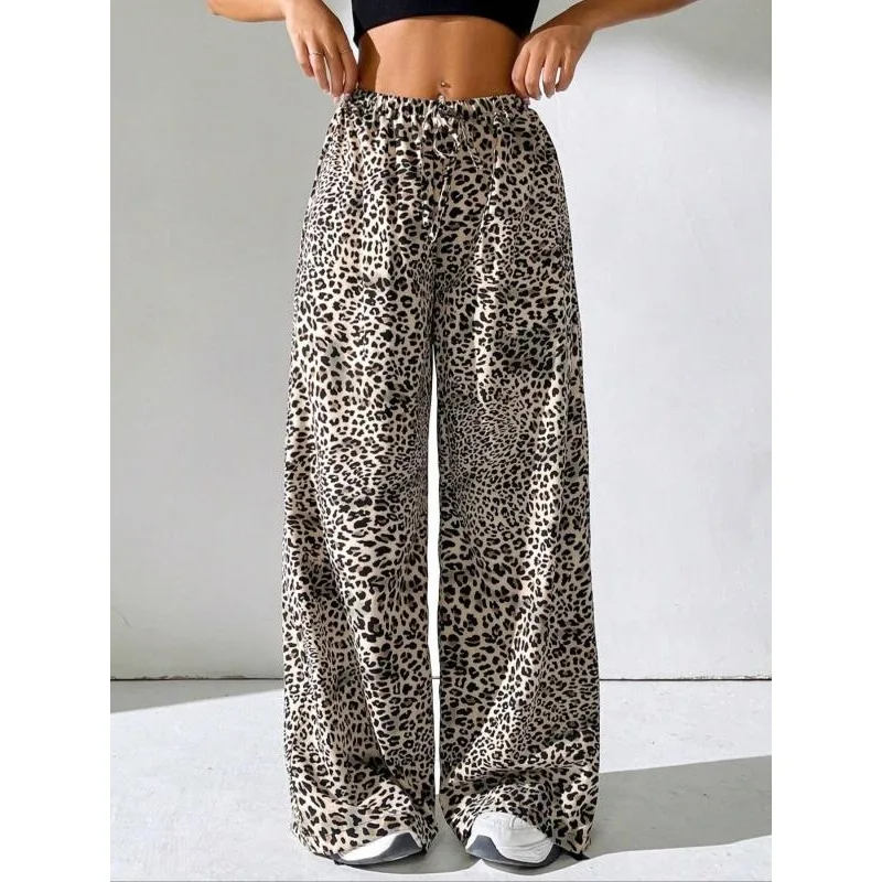 Taglie forti 1XL-5XL Pantaloni larghi da donna nuovi Pantaloni dritti con lacci in vita elastica scozzese allentato casual ﻿