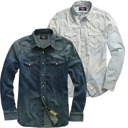 RRL American retro washed denim shirt Ami Khaki distressed shirt slim fit versatile jacket for men and women