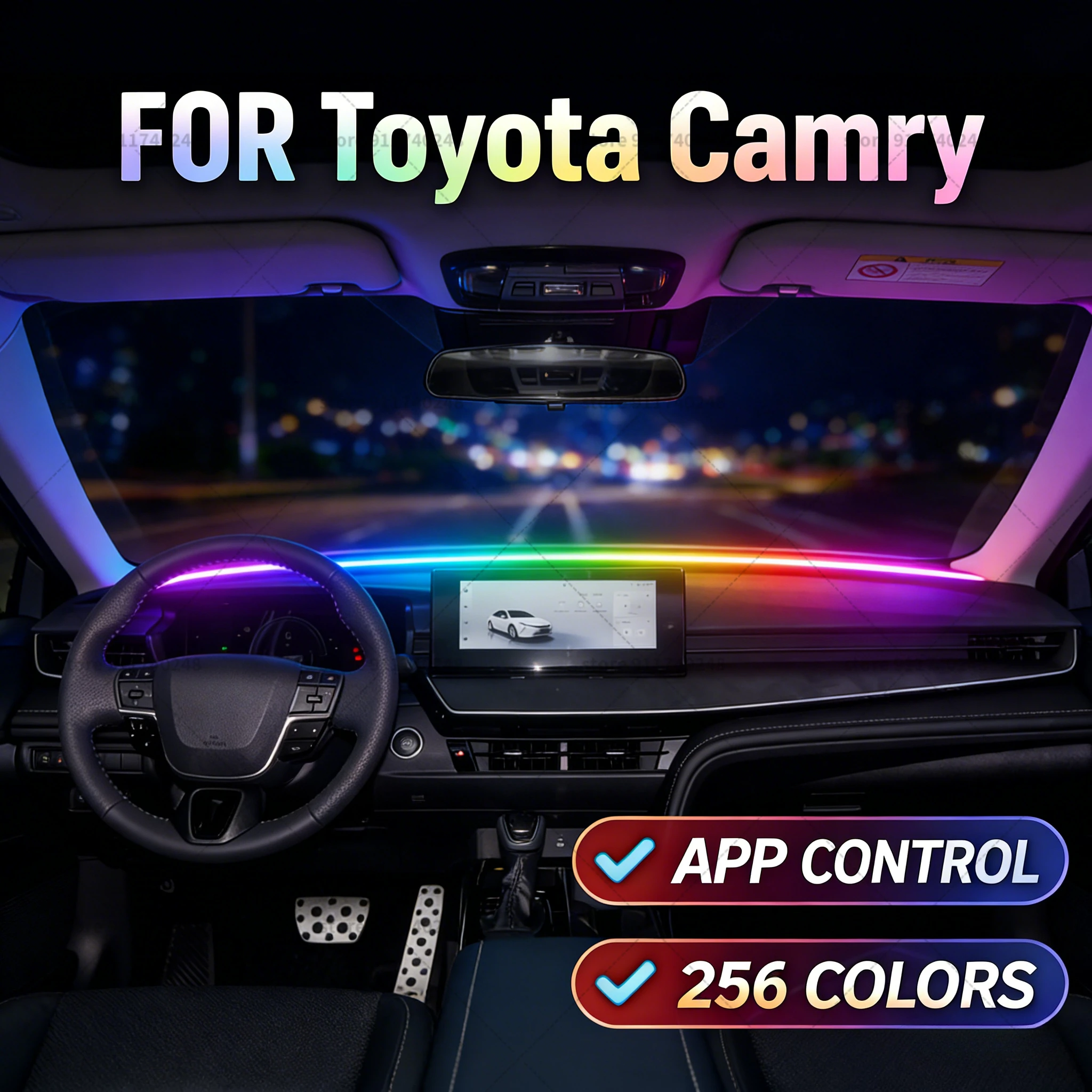 

For Toyota Camry Automotive decoration light strip, colorful acrylic front windshield soundproofing strip, ambience light