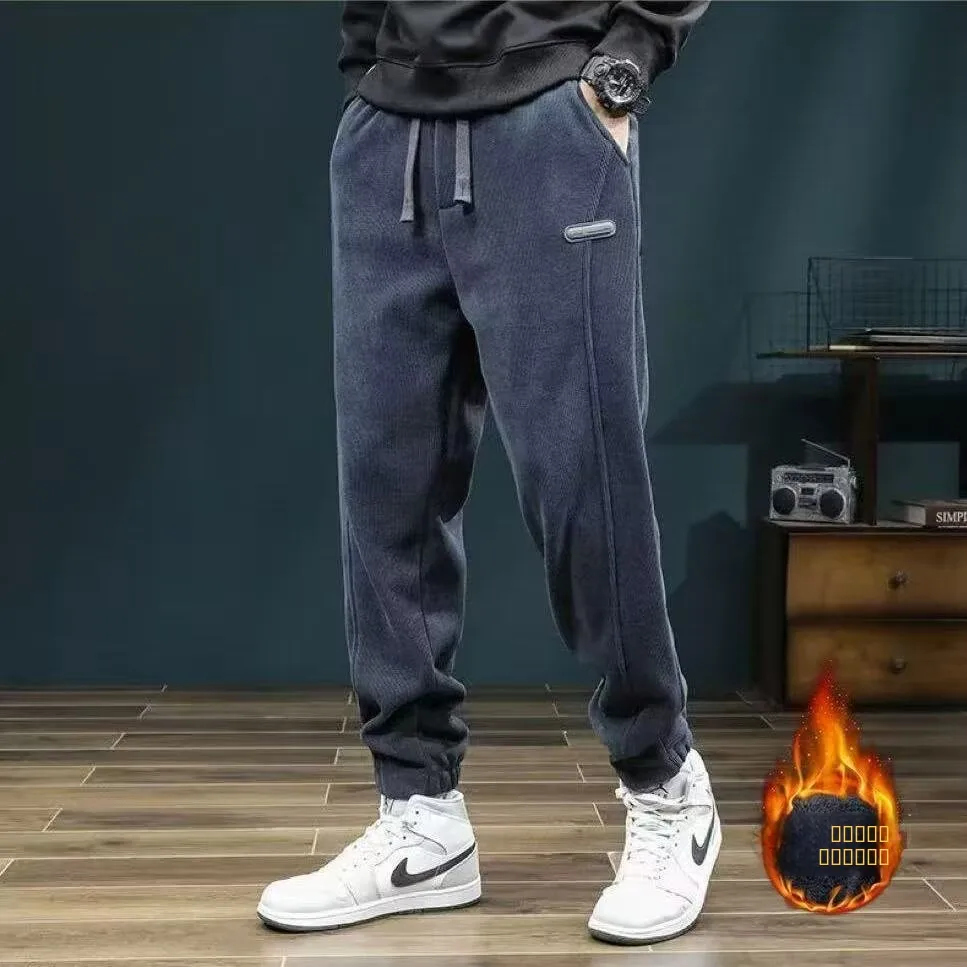 

Thiened Fce Men's Casual Pants Autumn Winter Warm Slim Fit Sweatpants Elastic Waist Harlan Sle Polyester Fiber Sports ...