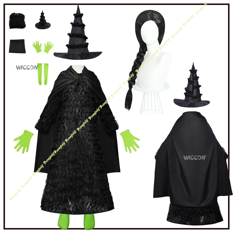 الأطفال تأثيري ازياء ماجيك بنات شعر مستعار قبعة شريرة الأسود منتفخ تنورة فستان البدلة مرحلة حفلة عباءة النساء عيد الميلاد هالوين