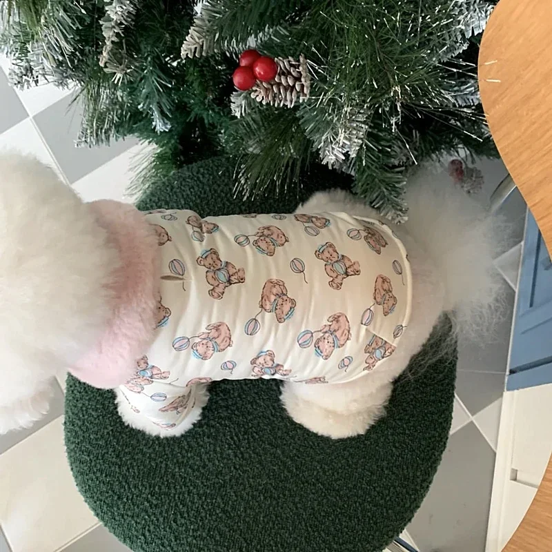 Cute Bear Print Pet Dog Clothes Pet Warm Cotton Clothes Winter Puppy Clothing Thickened Down Coat Puppy Fashionable Cardigan