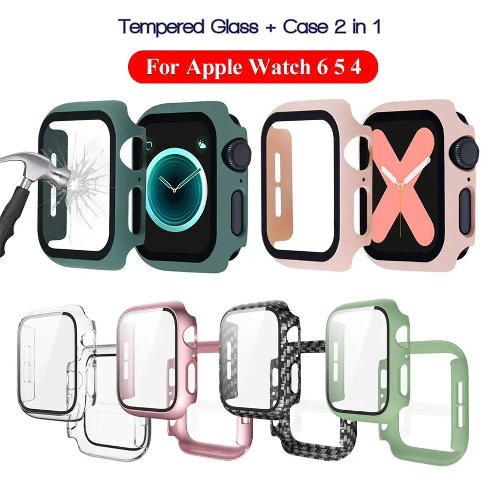 

Slim Shell Watch Case Tempered Glass Screen Protector Matte PC Case Full Cover iWatch 40mm 44mm For Apple Watch Series 6 5 4