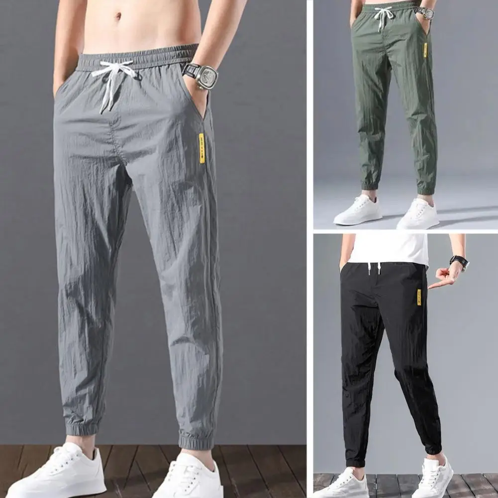 

Sweatpants Non-pilling Elasticity Solid Color Spring Drawstring Ankle Tied Cropped Pants Men Sweatpants Daily Wear