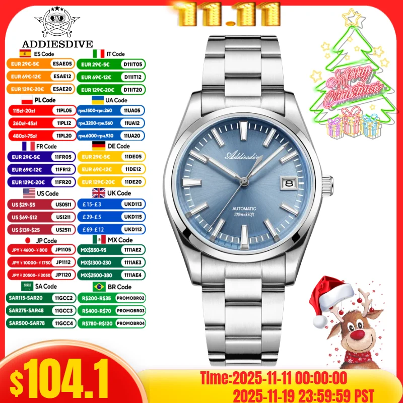 

ADDIESDIVE NEW 39mm Mechanical Watch BGW9 Super Luminous relógios masculino 100m Waterproof Japan NH35A Automatic Men Watches