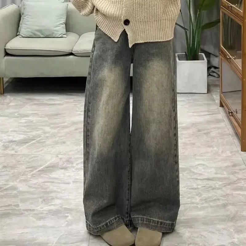 New Retro  American Vintage Wide-leg Jeans Women's High-waisted Loose-fit Draped Straight-leg Fashion Casual Comfortable Pants