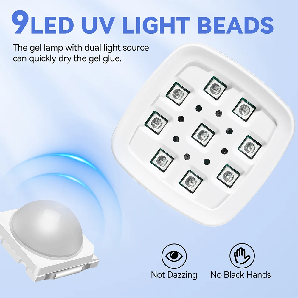 9LEDs Mini UV LED Nail Lamp Portable Rechargeable Cordless Nail Dryer Goosenecks Gel Nail Light For Nail Salon Home DIY Manicure