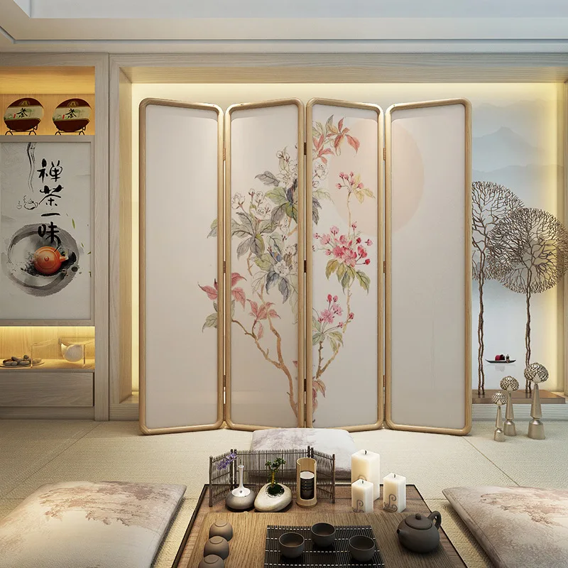 Song Dynasty Aesthetics New Chinese Zen Orchid Solid Wood Folding Screen Partition Living Room Home Living Room Office Tea Room