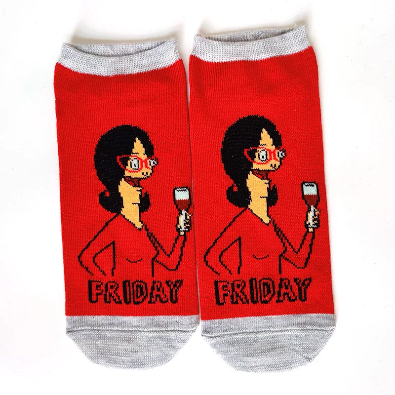 Funny Ankle Cartoon Socks Women Happy Low Cut Movie Anime Wine Burger Character Couple Fuzzy Socks