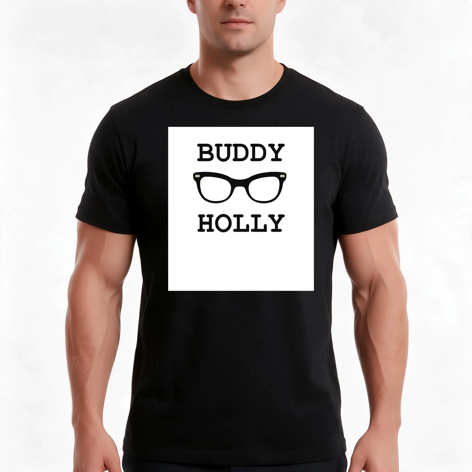 Buddy Holly glasses art T-Shirt Summer Casual Cotton Tee Oversized Streetwear Tops Vintage Graphic Print Unisex Men Women