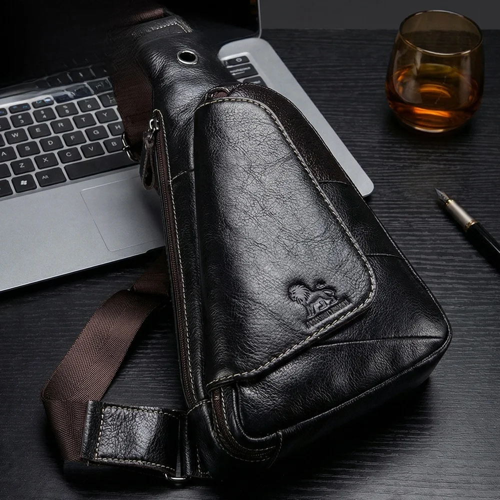 steeland-lion-genuine-cowhide-leather-men's-crossbody-bag-fashionable-retro-single-shoulder-satchel-chest-bag