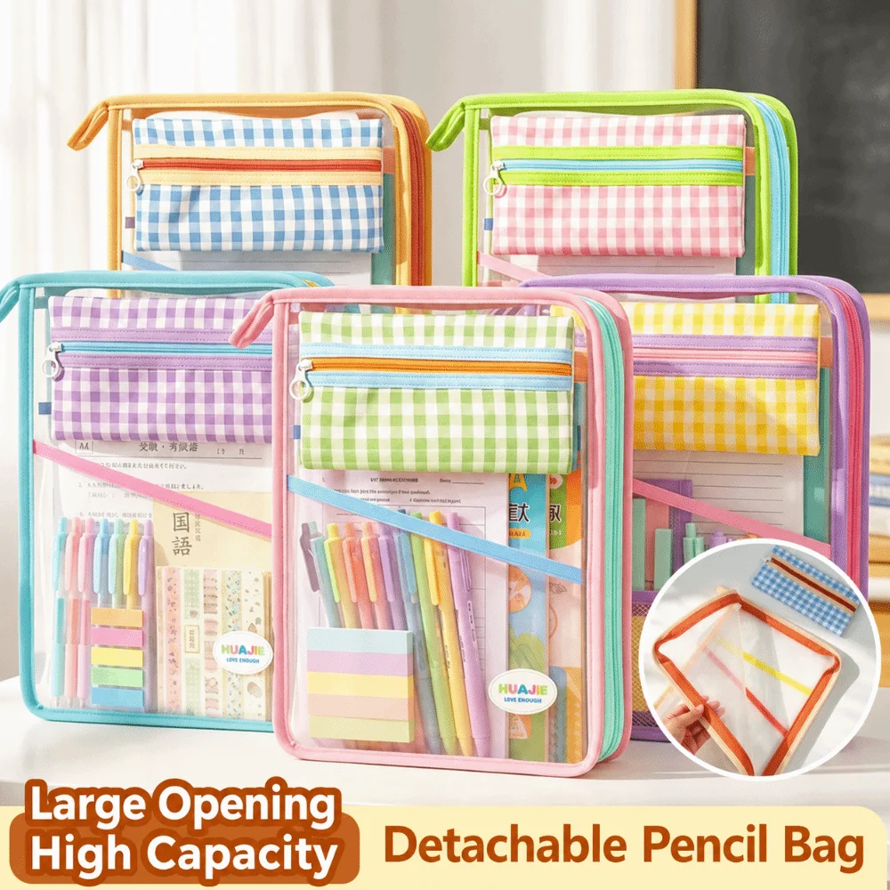 A4 Tutoring Bag L-Shaped with Detachable Pencil Case Tote File Bag Large Opening Large Capacity Test Paper Organizer