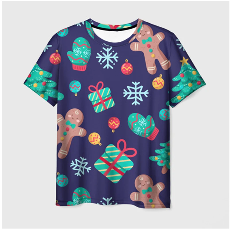 New Christmas Clothing Cartoon Printed 3D Small Pattern Fashion Men Women Round Neck Short Sleeve Casual Children's T-shirt Top