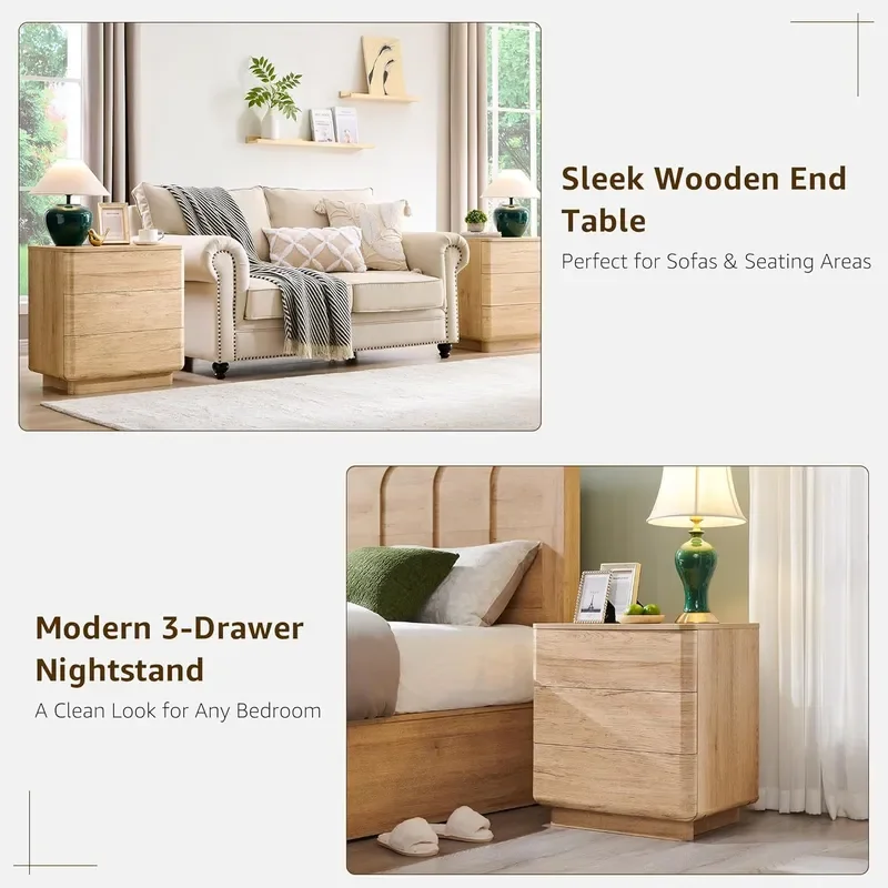 for Nordic Style Modern Simple Bedside Table with US Standard Socket 3 Elastic Drawer Design Factory Customized Hot Selling