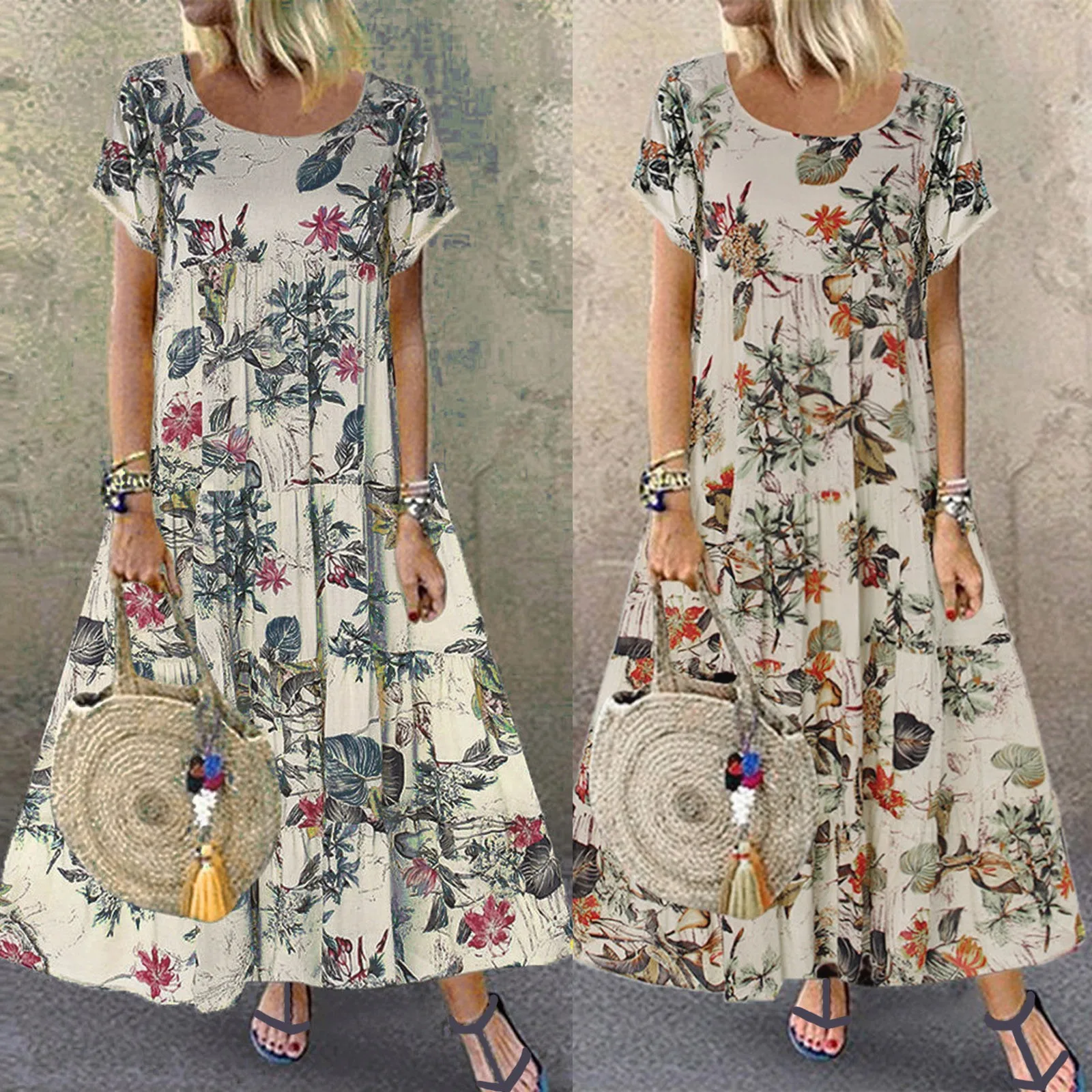 Robe d'été à manches courtes pour femmes, imprimé floral, style bohème, élégante, décontractée, vacances, éducatif