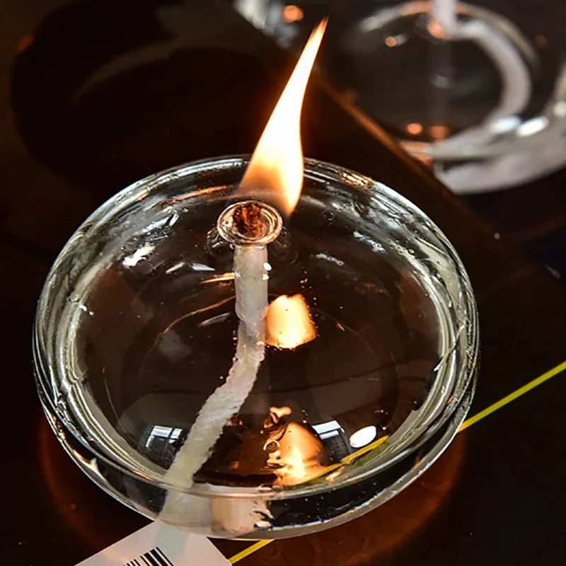 1PCS Handmade Oblate Transparent Glass Candlestick Oil Lamp With Wick Dinner Table Candle Rustic Christmas Home Decoration