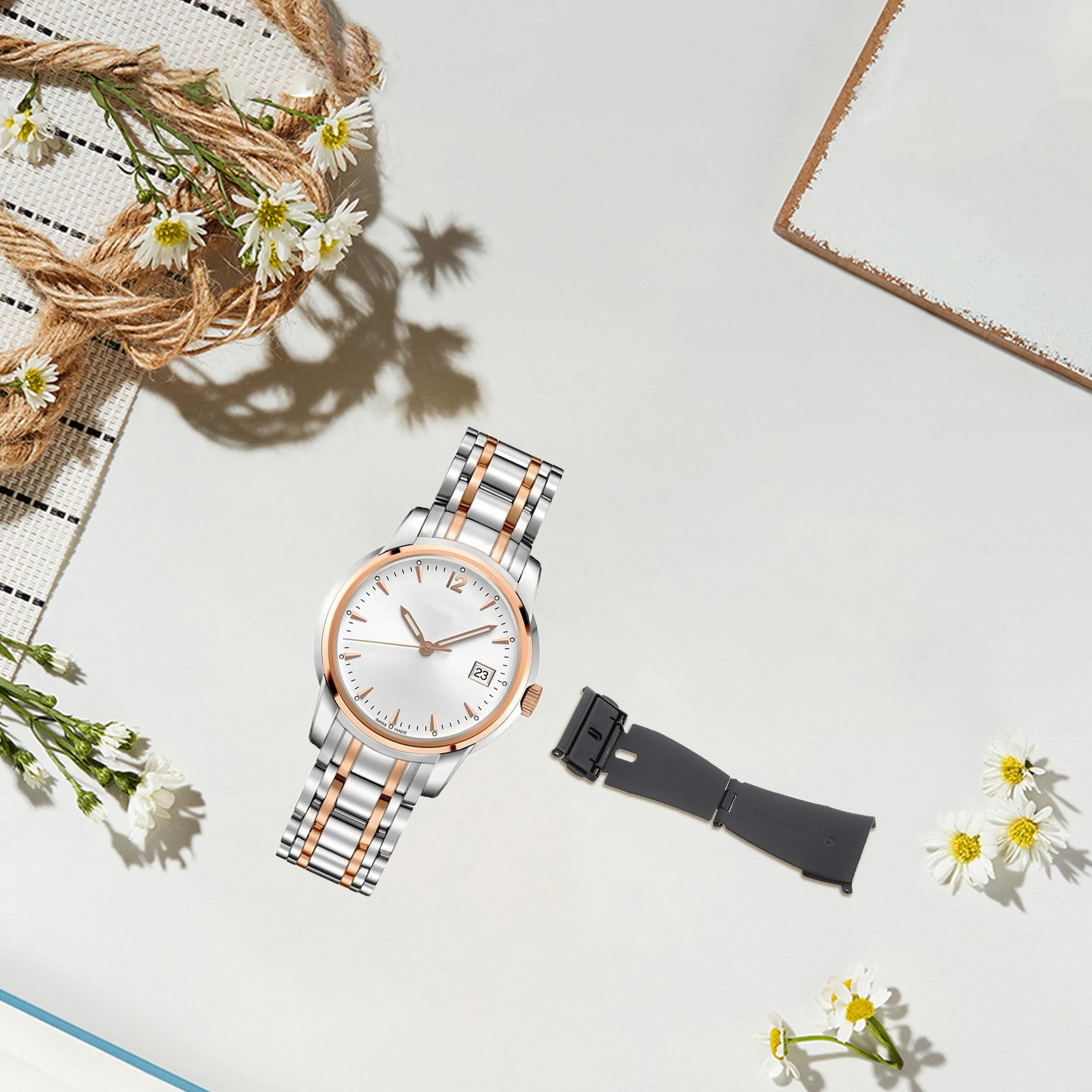 

Butterfly Folding Clasp Solid Stainless Steel Watch Buckle Double Push Button Secure Durable Metal Band Watch Accessories