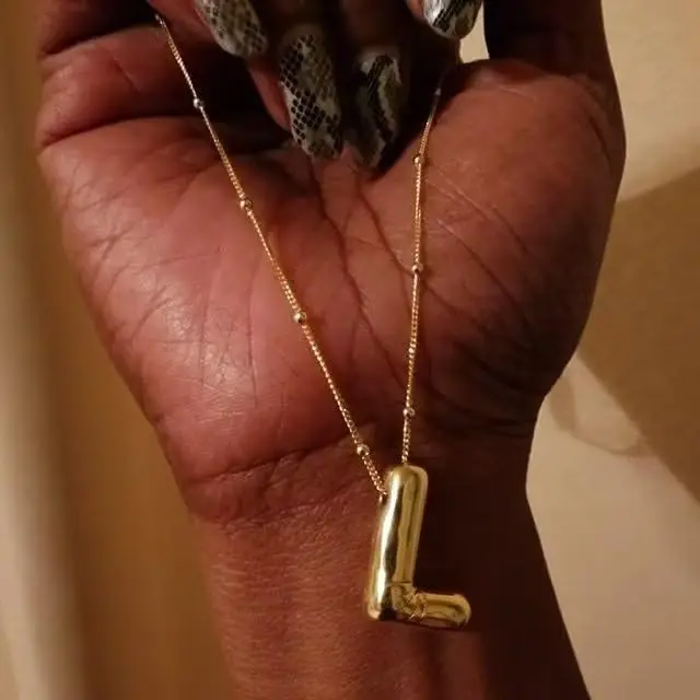 Ожерелье с пузырьковым золотом и буквами для женщин, эффектный воздушный шар, изящный кулон с алфавитом, позолоченное 14 К, пышное имя человека