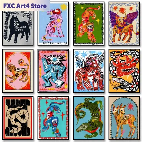 Frameless Abstract Classic Illustration Poster Tiger in Blue Wall Art Print Canvas Painting for Living Room Home Decoration Pict