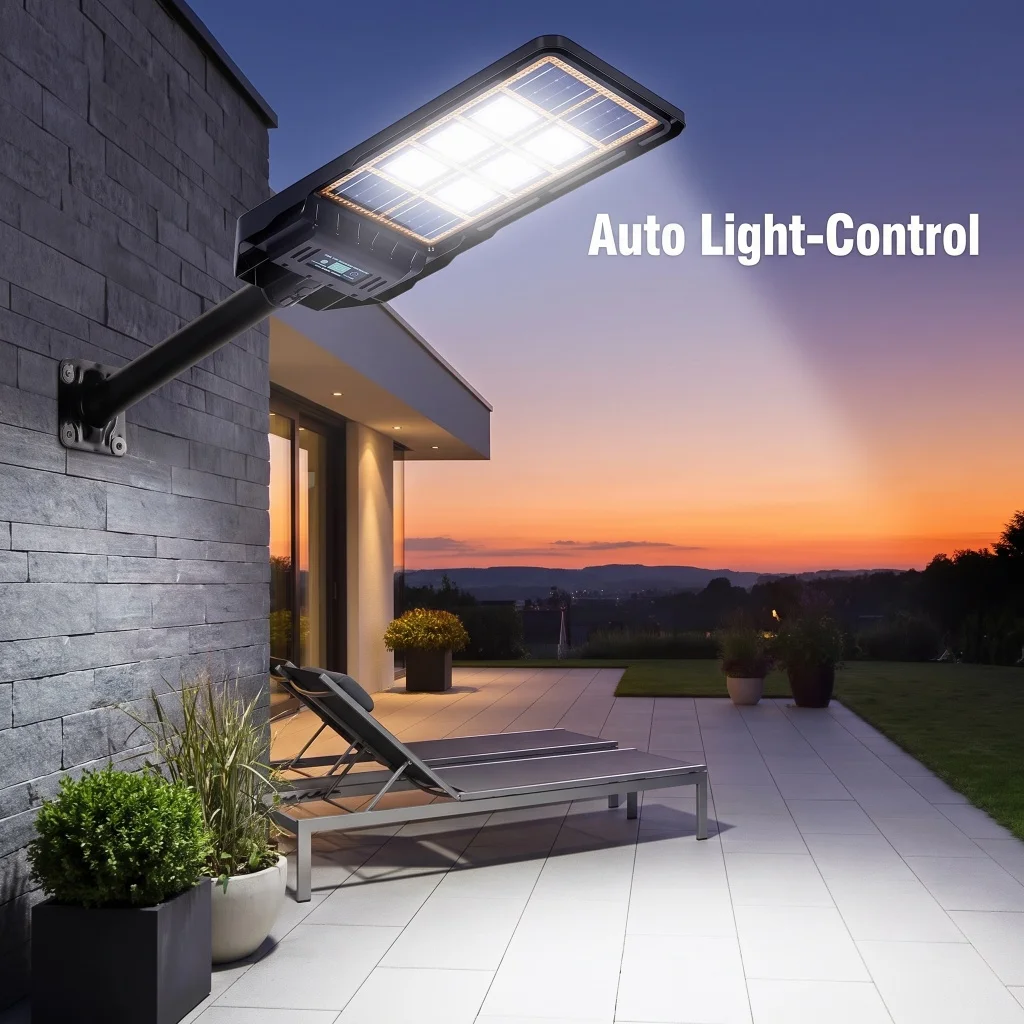 300W Outdoor Solar Street Wall Light Double‑Sided Monocrystalline Silicon Solar Panel IP65 Waterproof IK08 Impact Resistance Radar Sensor Remote Control Timer Dimmable 1800LM 10AH Battery For Yard Garden Path 200 Square Meters Lighting Coverage