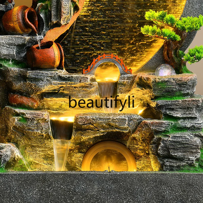 Flowing screen partition rockery fountain landscape courtyard indoor lucky feng shui wheel ornament