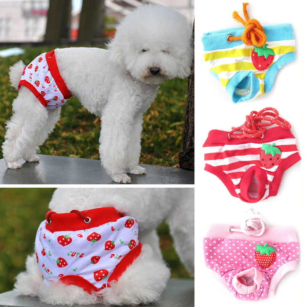 

Pet Diaper Sanitary Physiological Pants Stripe Washable Male Dog Shorts Panties Menstruation Underwear Size (Red and White)