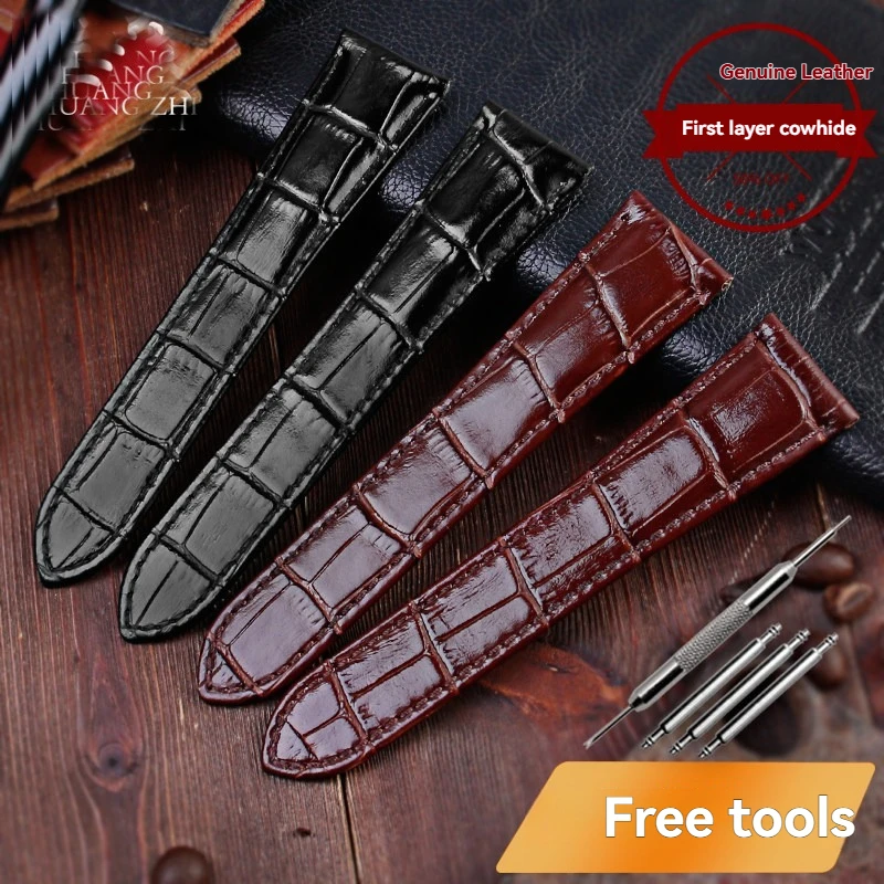 For Cartier Tank Genuine Leather Watch Strap Tank London SOLO Calibre Folding Buckle Men's and Women's Cowhide Leather WatchBand