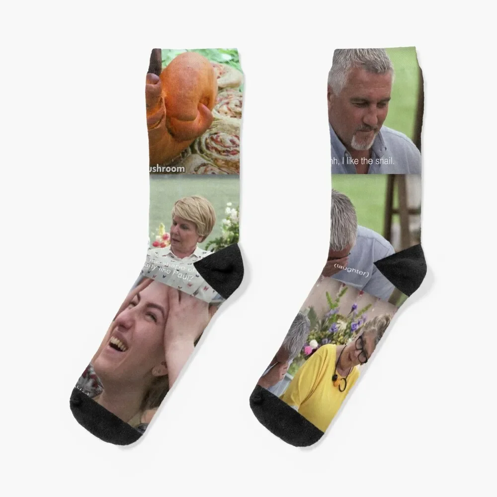 

Funny Snail bread conversation from the great British baking show Socks loose Lots Socks Men Women's