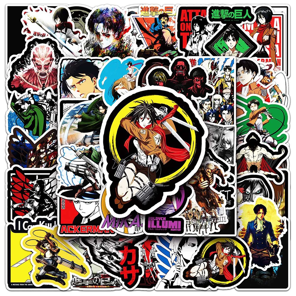 

10/30/50pcs Attack On Titan Stickers Eren Jaeger Anime Decals Graffiti Laptop Skateboard Stationery Kawaii Cartoon Sticker Toys