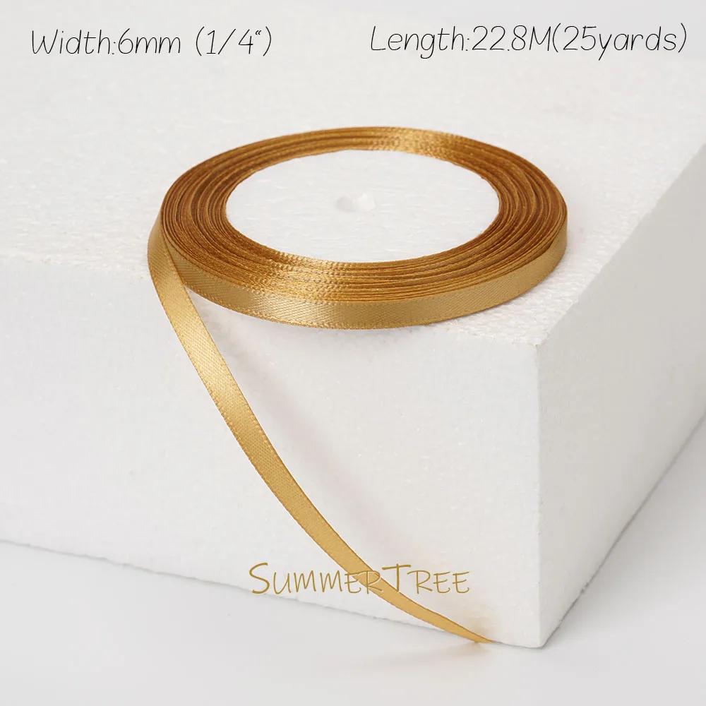 Goldfarbenes Satinband, 25 Yards, 22,8 Meter, 6 mm, 10 mm, 15 mm, 25 mm, 38 mm, 50 mm, für handgefertigte DIY-Geschenkverpackungen, Party, Halloween-Dekoration – Detail 10