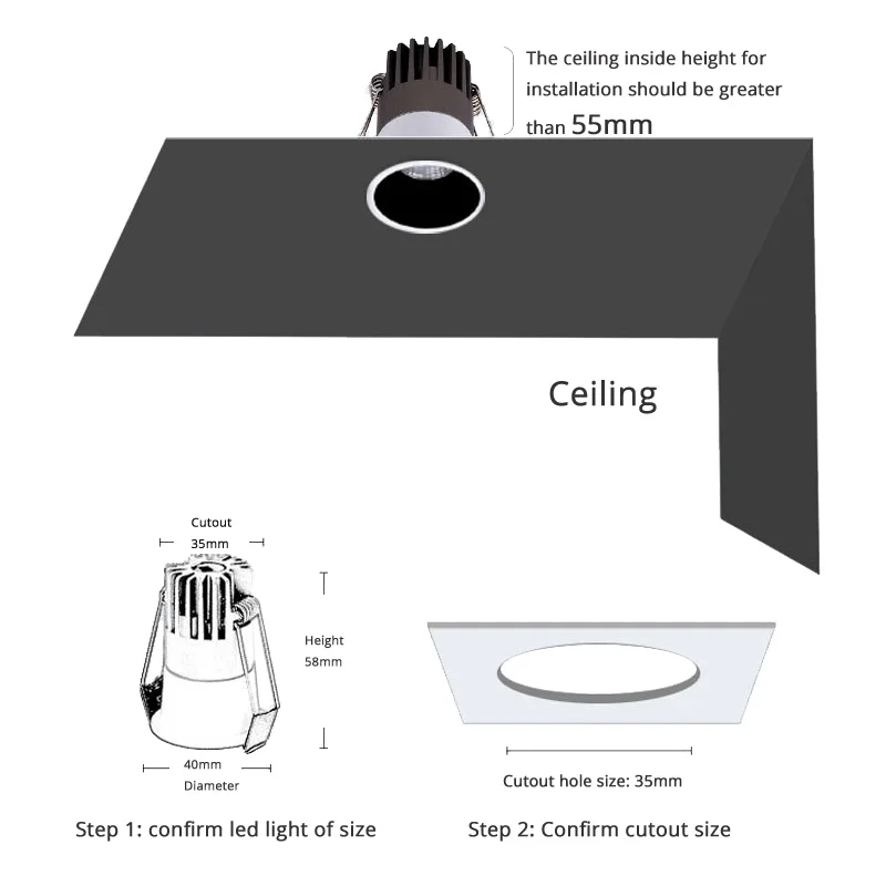 10 sztuk Mini głębokie, przeciwodblaskowe oprawy typu Downlight COB LED wycięcie 35 mm wpuszczane ściemnialne 3 W 5 W CRI90 sufitowe żarówki