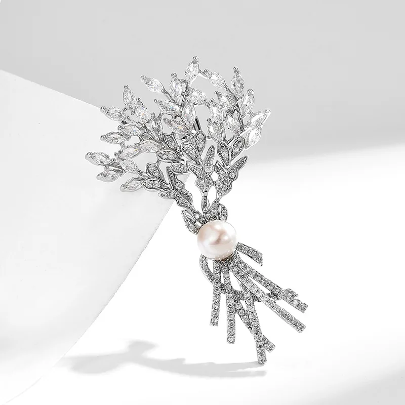 Lucky Bracelet Hand String New High-Grade Zircon Wheat Brooch Fashion Natural Pearl Wheat Corsage Accessories Pin Bouquet Source