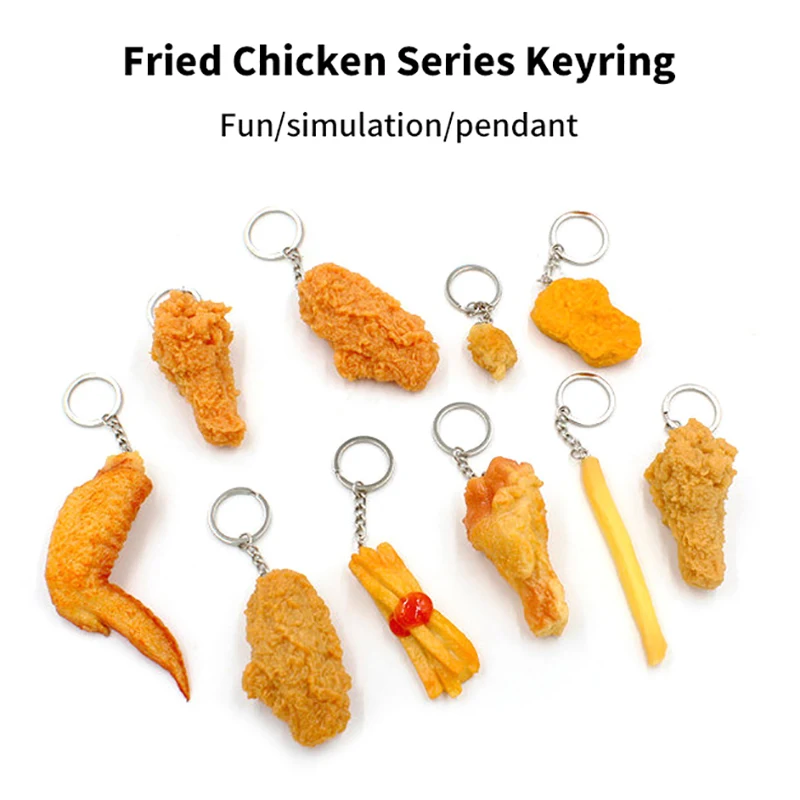 New··Funny Fried Chicken Leg Wing Keychain Creative Mini Simulation Food Pendant With Key Ring For Handbag Purse Accessories