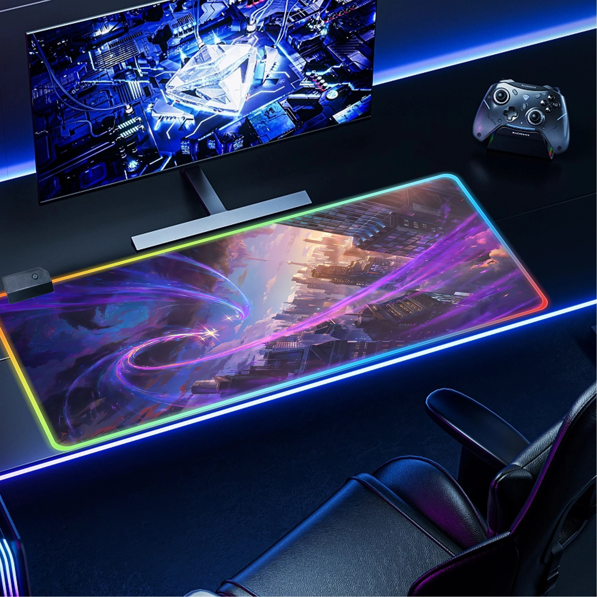 

Коврик для мыши RGB 40x90 см, игровой коврик для мыши со светодиодной подсветкой и 14 режимами освещения, нескользящая резиновая основа, игровой коврик для компьютерного стола