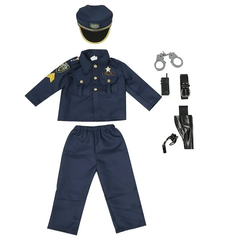 Sydanne Kids Police Uniform Suit Professional Cosplay Costume Boys Performance Costume Tops Pants Props Halloween Costume