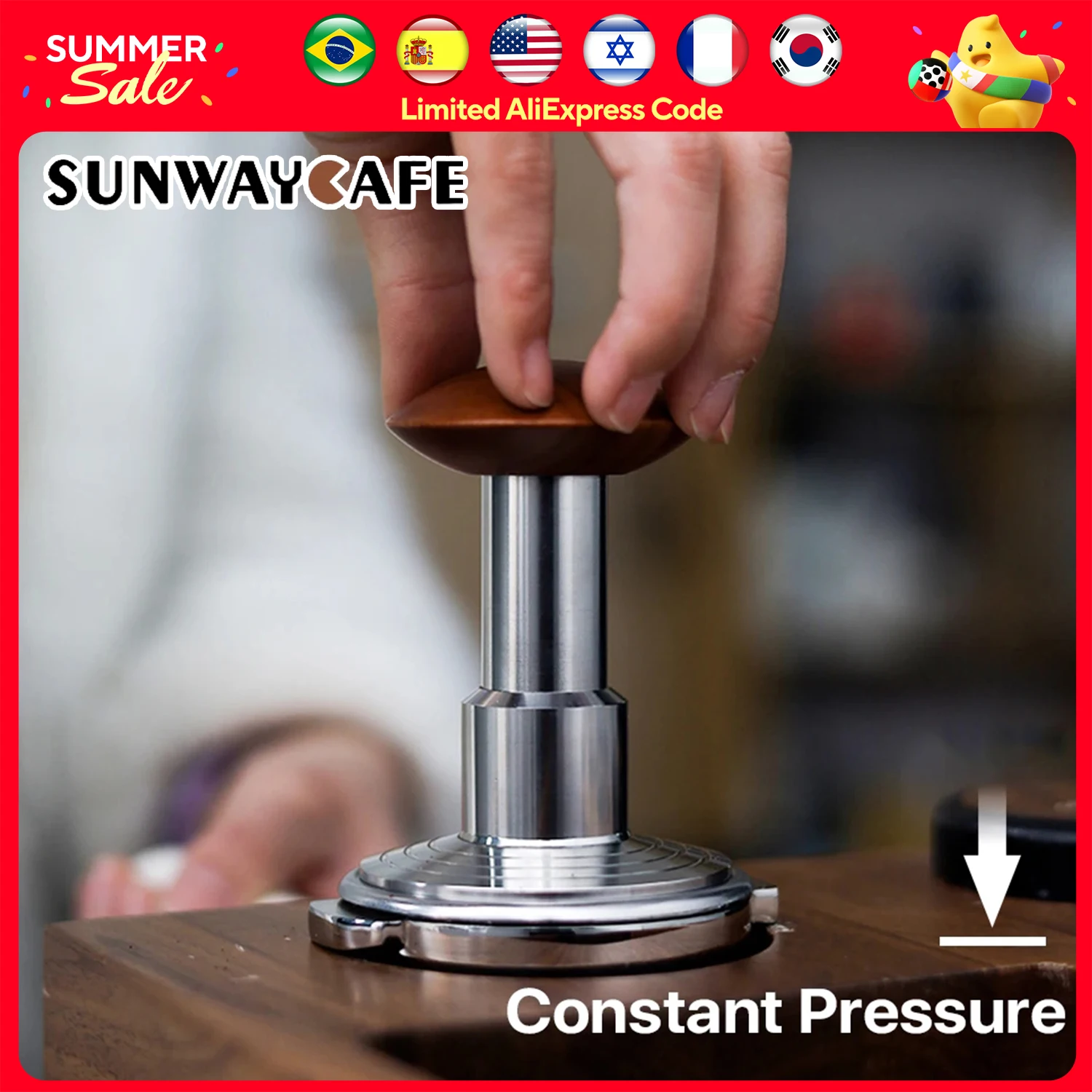 

51/53/58.5mm Coffee Tamper Constant Pressure Adjustable Height SUS304 Powder Hammer Espresso Tamper Flat Base Coffee Accessorie