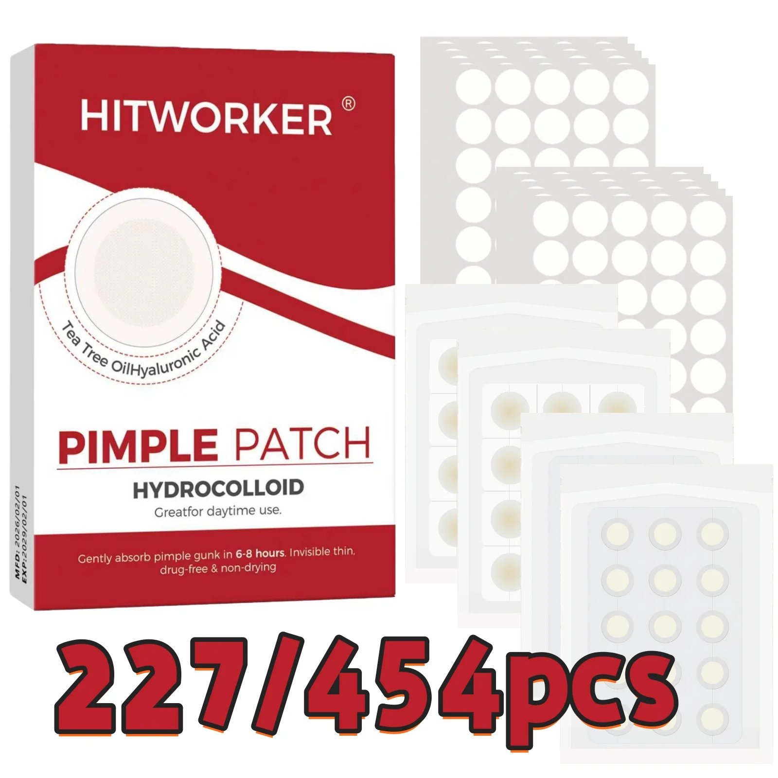 227/454 Stück Pickelpflaster für Gesicht & Haut, Schnell Wirkend & Sanft, für Frauen & Männer, Dünn & Unsichtbar