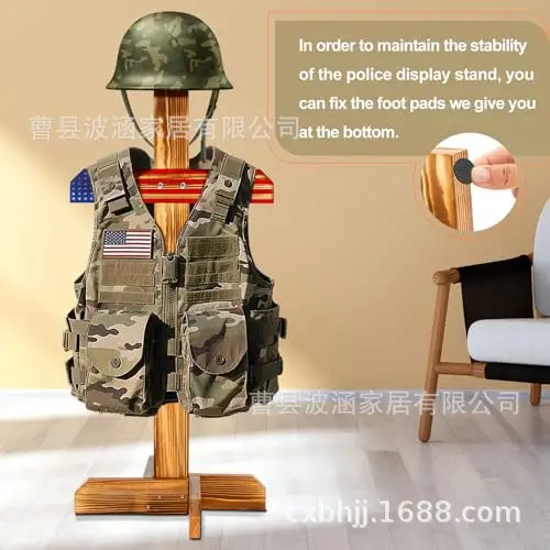 Solid Wood Floor‑to‑Ceiling Outdoor Tactical Storage Rack Helmet Display Stand