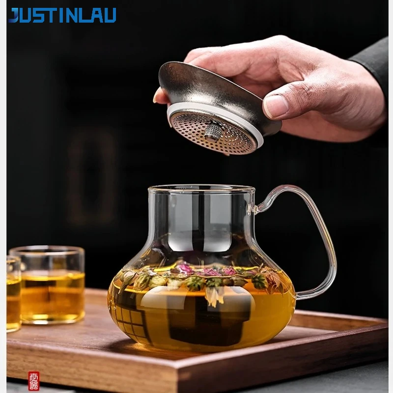 JUSTINLAU 600ml Heat-resistant Glass Teapot with Titanium Tea Strainer & Handle for Electric Ceramic Stove Home Gongfu Tea Set