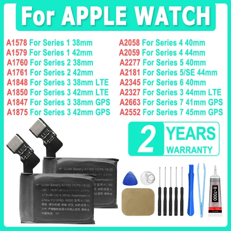 Nueva batería de repuesto para Apple Watch Series SE 1 2 3 4 5 6 7 batería para IWatch S1 S2 S3 LTE S4 S5 S6 S7 38/40/41/42/44/45/4