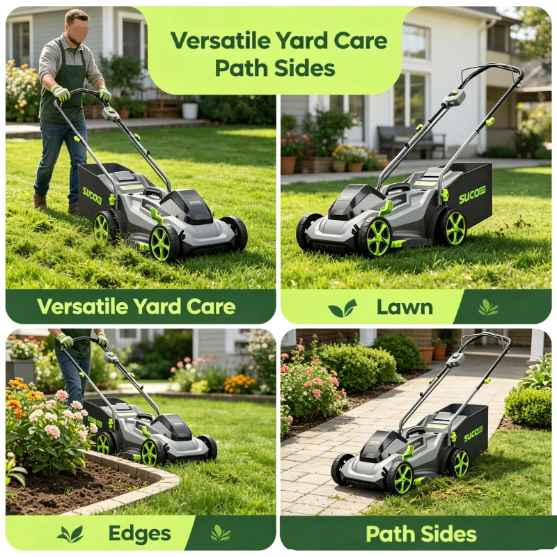 Cordless Electric Lawn Mower With Adjustable Cutting Height And Grass Collection Bag For Residential Yard Maintenance
