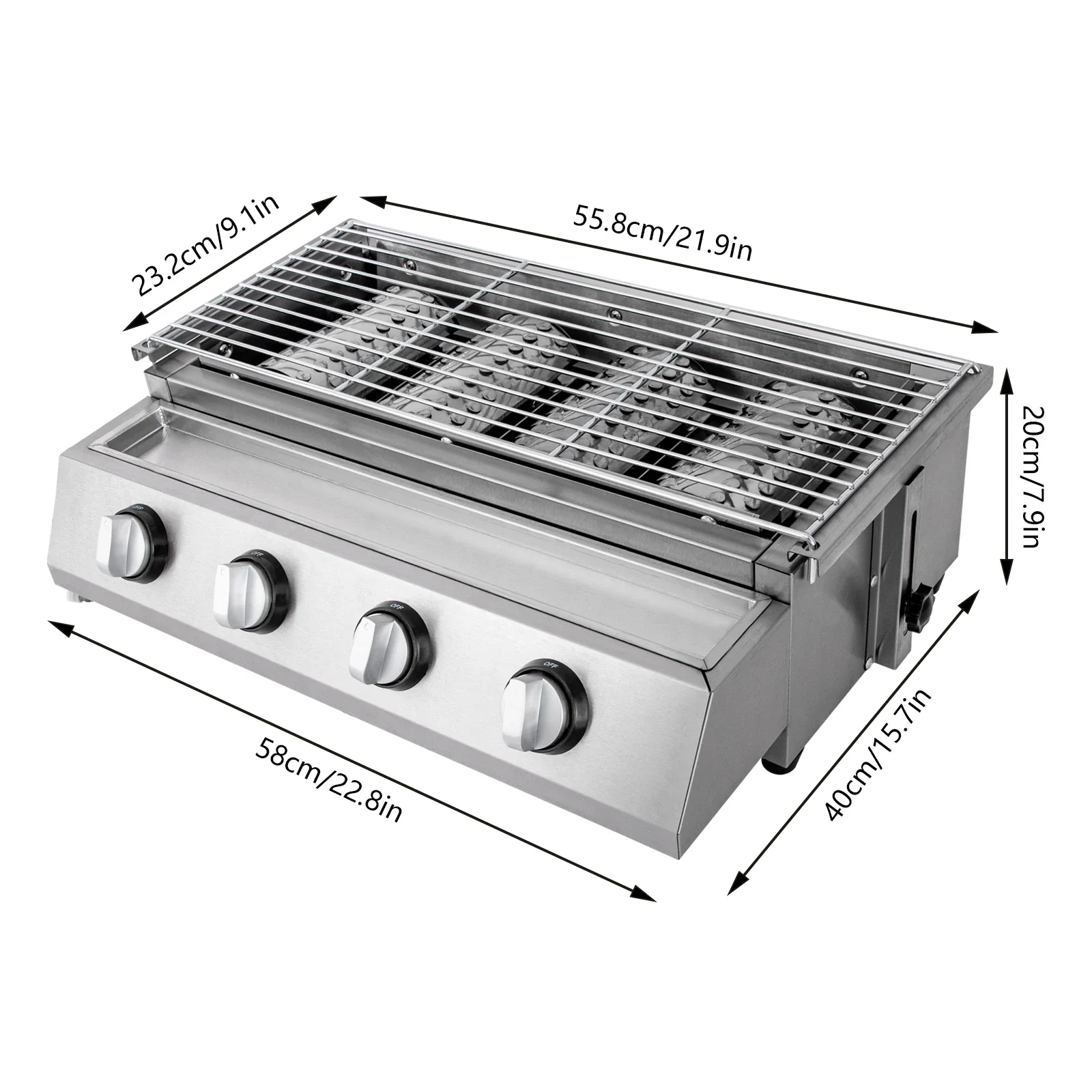 4-pits gasbrander, 2800Pa LPG roestvrijstalen tafelgrill, gas-tafelgrill, BBQ-gastrobrander met grillrooster, 57x39x17,5cm hoogte - afbeelding 1
