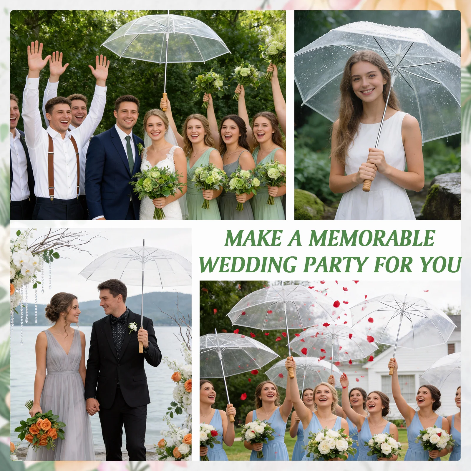

50 Pack Stick Wedding Umbrellas Windproof Waterproof Clear Umbrellas for Wedding for Bride Groom Gifts Bridal Shower Party Decor